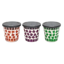 Solar LED Mosaic Tea Candle Light - 3-Pack Assorted Colors - Gama Sonic