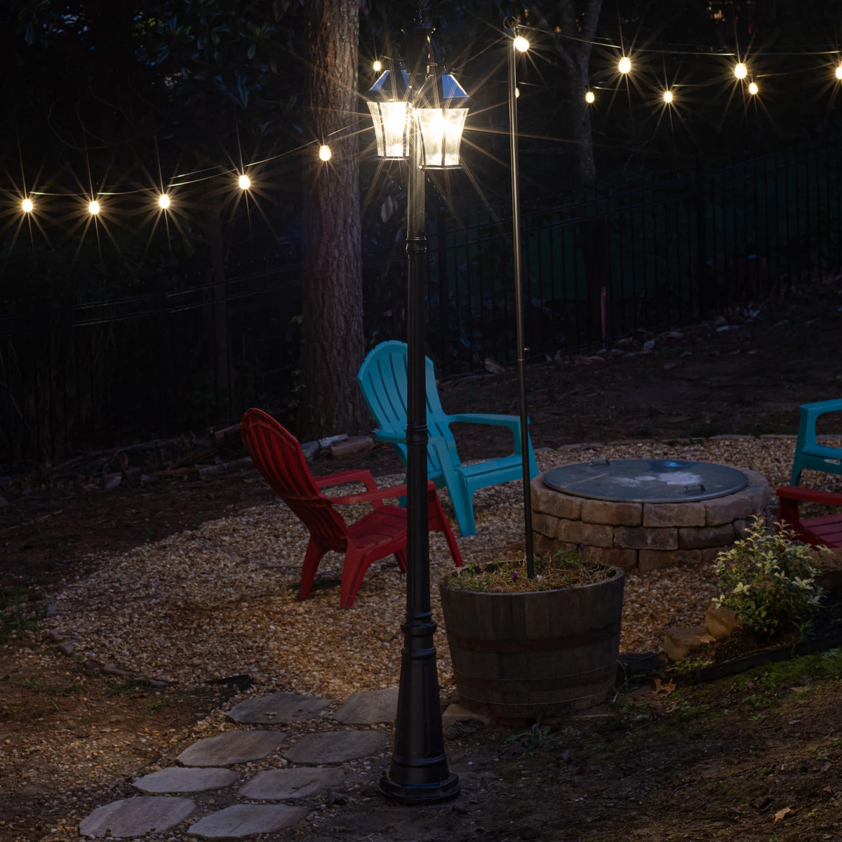 LED Victorian Morph Solar Double Lamp Post Lights - 300 Lumens - 2700K - Black Finish - Gama Sonic - Image 2