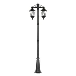 LED Victorian Morph Solar Double Lamp Post Lights - 300 Lumens - 2700K - Black Finish - Gama Sonic