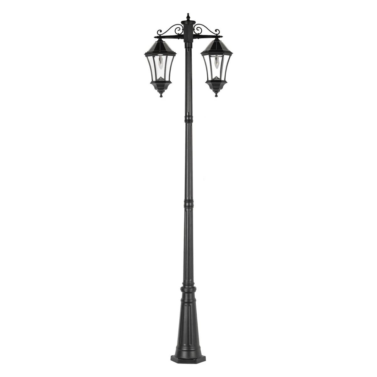 LED Victorian Morph Solar Double Lamp Post Lights - 300 Lumens - 2700K - Black Finish - Gama Sonic