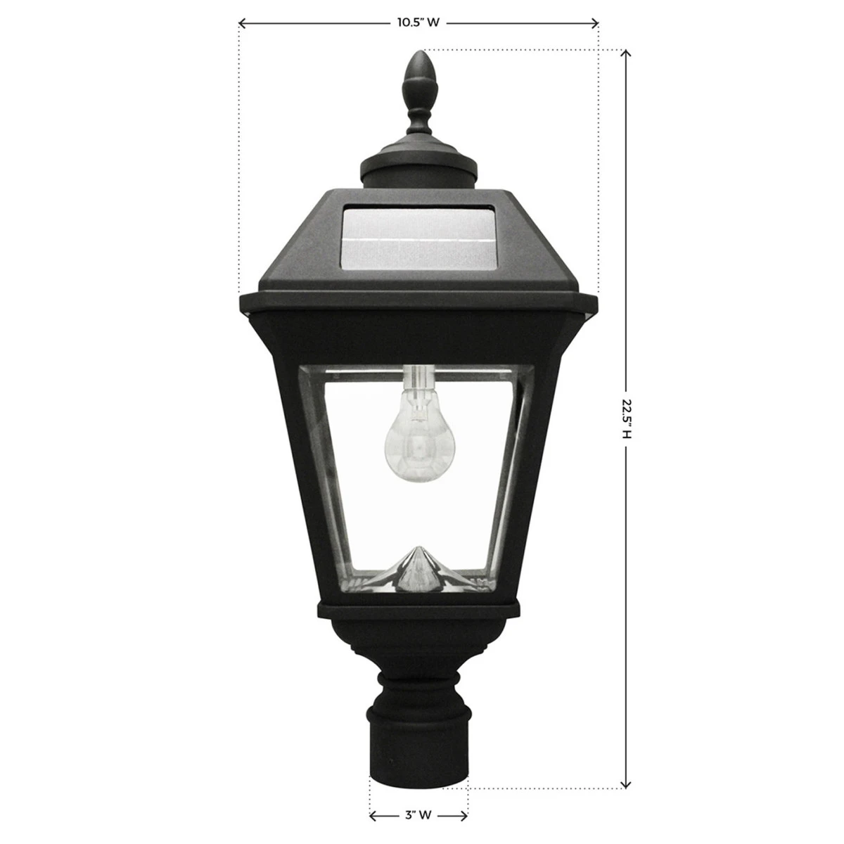 Solar LED Imperial Lantern Light - 180 Lumens - 2700K - Black Finish - Gama Sonic - Image 2
