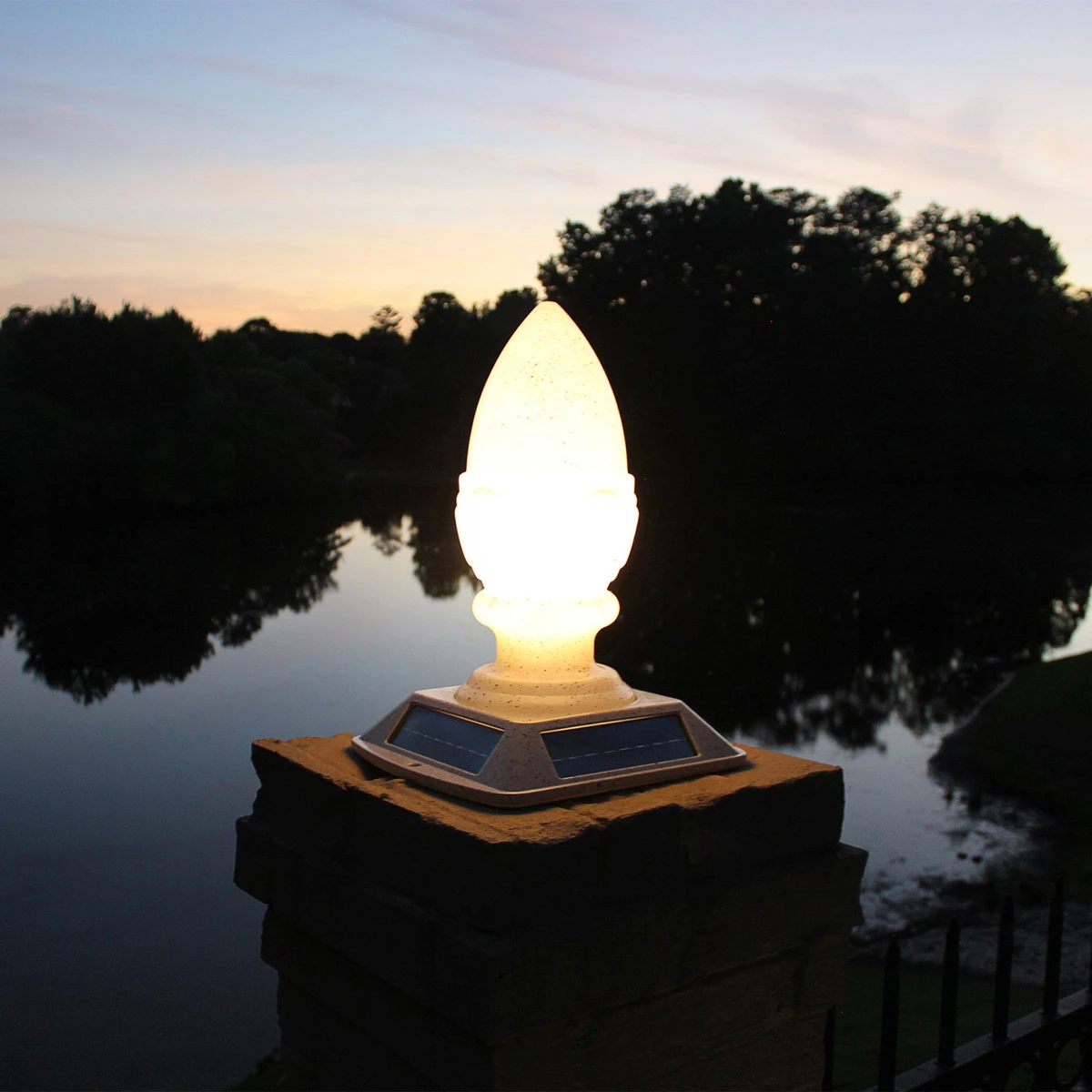 Solar LED Acorn Finial Light - 100 Lumens - 2700K - Speckled Grey Finish - Gama Sonic - Image 3