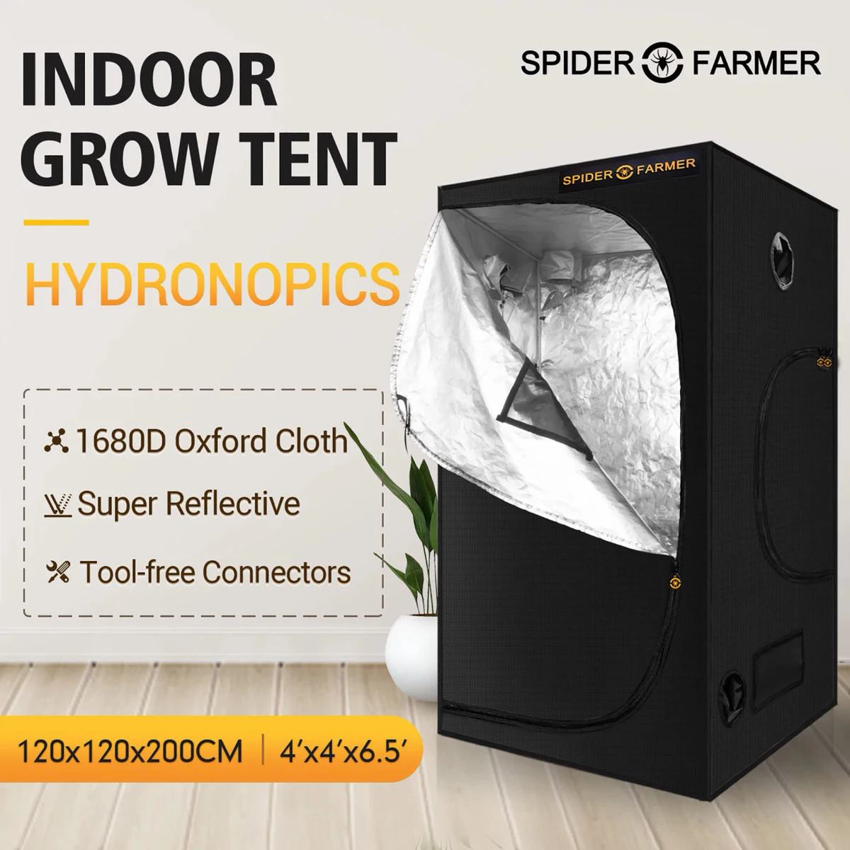 4ft. X 4ft. X 6.5ft. Indoor Grow Tent - Spider Farmer - Image 3